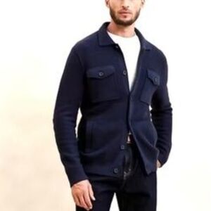 Banana Republic  Navy Utility Cardigan Sweater With Elbow Patches #3440